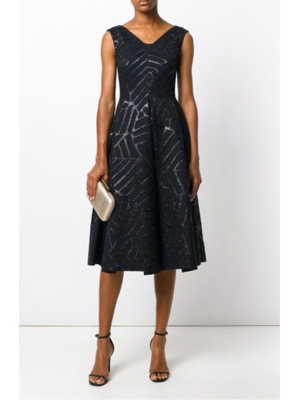 Talbot Runhof Navy Shimmer Crepe Midi Cocktail Dress, 38 / 8